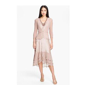 Komarov Pleated Satin & Chiffon Dress with Jacket-Size Small